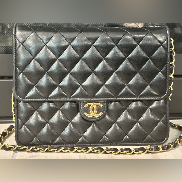 CHANEL 24K Timeless Classic Vintage Small Single Flap Bag Chain Purse Black - Picture 1 of 15